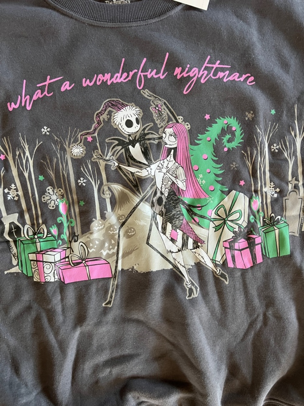 What a Wonderful Nightmare Holiday Sweatshirt - Black with Pink & Green Graphic